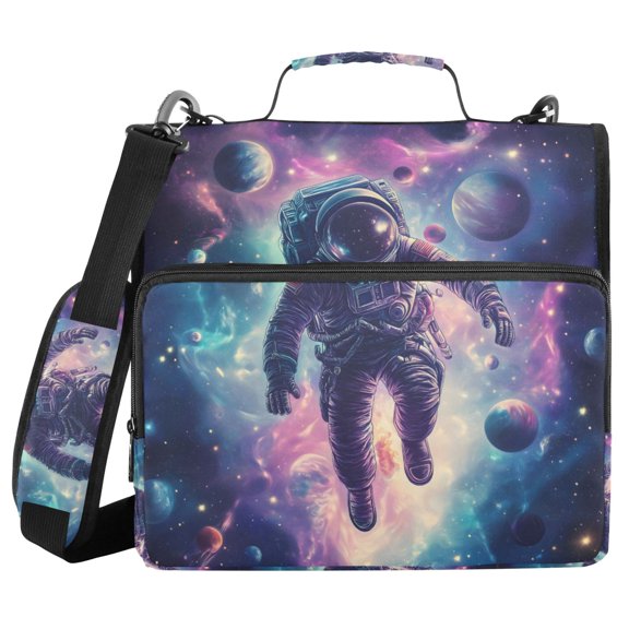 FORMRS Zipper Binder with Shoulder Strap 2-inch Ring 500 Sheet Capacity File Bag, Astronaut Pattern