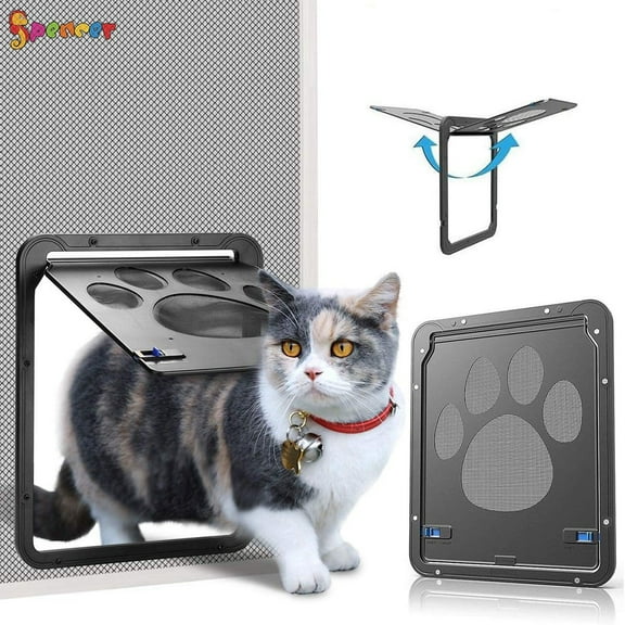 Spencer Sliding Pet Screen Dogs Door, Magnetic Flap Window Screen Automatic Lockable Black Door for Small Medium Dog and Cat Gate