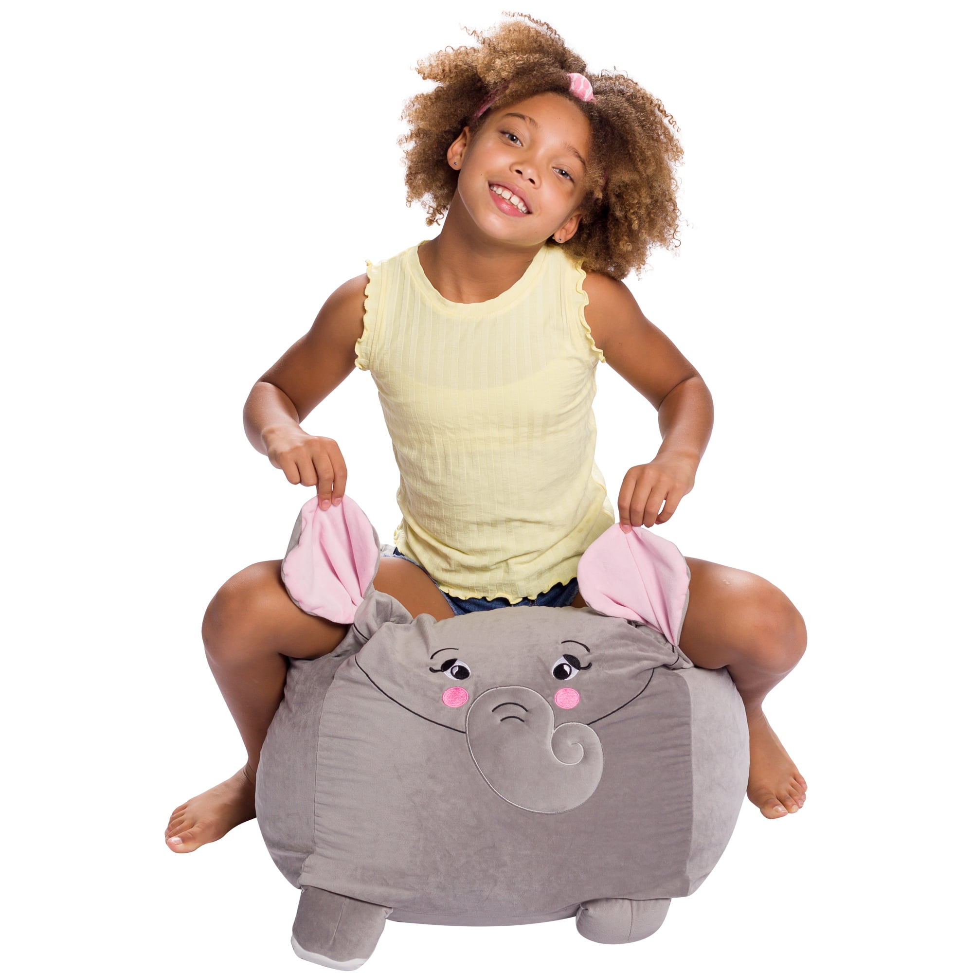 Posh Creations Large Animal Bean Bag Chair, Bean Bag Lounger, Kids, 1.5 ft, Gray