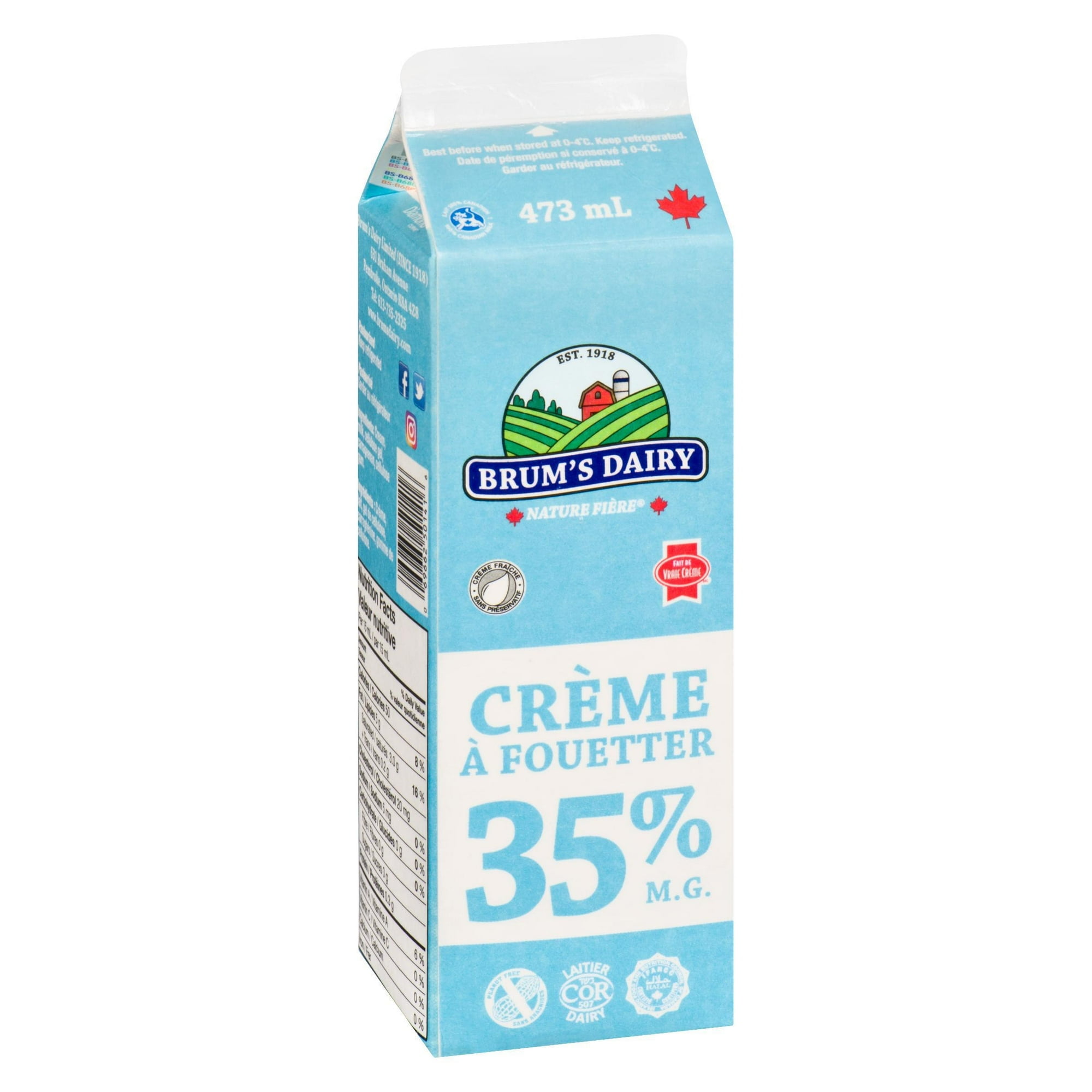 Crème à fouetter à 35 % M.G. de Brum's Carton de 473 ml