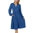 thumbnail image 4 of UVN Fall Dresses for Women Long Sleeve V Neck Midi Dress Casual Loose Flowy Swing Tiered Dress with Pockets, 4 of 9