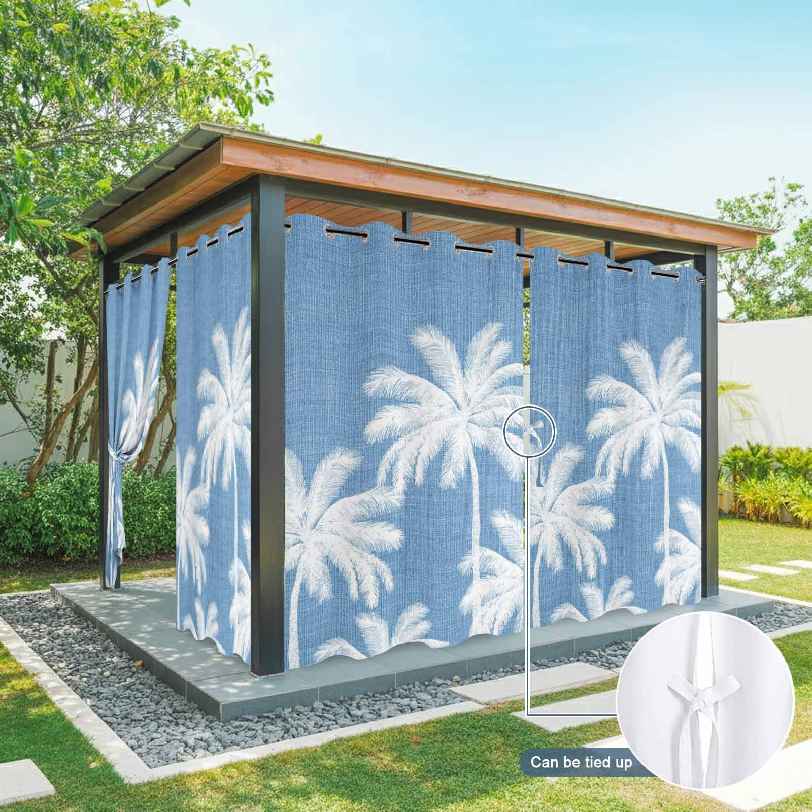 Blue Palm Trees Outdoor Curtains for Patio, Summer Beach Tropical Farmhouse Sunshade Privacy Drapes Grommet Waterproof Outside Curtains for Porch/Cabana/Balcony 54"x 108", 1 Panel