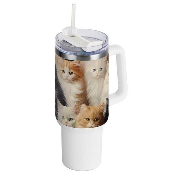Many Cats 40 oz Tumbler with Handle Insulated Travel Mug Lid Straw Leak Proof Steel Vacuum Water Bottles Glasses Fits in Car Cup Holder