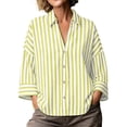 thumbnail image 3 of AnuYalue Striped Shirt for Womens 3/4 Sleeve Casual Boyfriend Blouse Tops Loose Fit Lapel Collar Dressy Work Shirts, 3 of 8