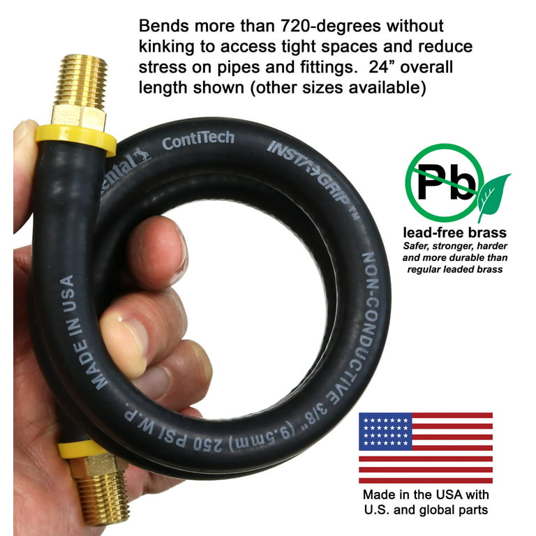 24-Inch Short Air Compressor Hose: 1/4 inch male NPT to 1/4 inch male NPT Connections (Lead-Free Brass)