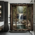 thumbnail image 3 of Waterfall Shower Curtain Rown Wooden Window Natural Landscape Shower Curtains Tropical Rainforest Forest Summer Scenery Bathroom Curtain Set with 12 Hooks 72x72 Inches (A), 3 of 5