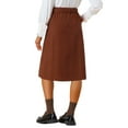 thumbnail image 3 of INSPIRE CHIC Women's Skirt High Elastic Waist A-Line Belted Fall Winter Midi Corduroy Skirt XL Brown, 3 of 6