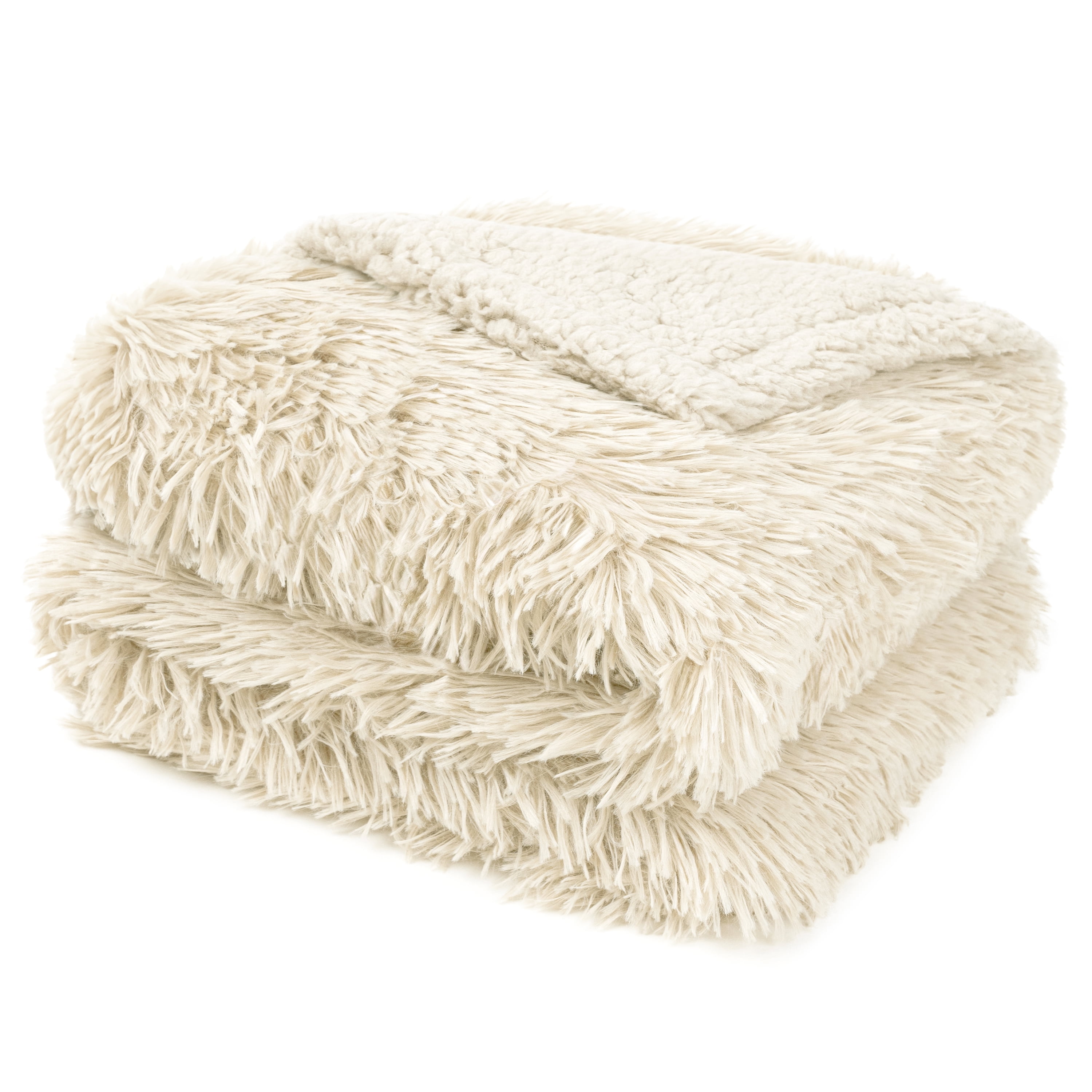 PAVILIA Cream Beige Fluffy Bed Blanket, Queen Size, Fuzzy Blanket for Women Men, Furry Plush Warm Large Blanket for Couch Sofa, Super Soft Thick Faux Fur Sherpa Blanket, 90x90
