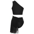 thumbnail image 2 of YiZYiF Women 2 Piece Lyrical Dance Costumes Rhinestones Crop Top with Skirted Bottoms Dancewear Set Black XL, 2 of 7