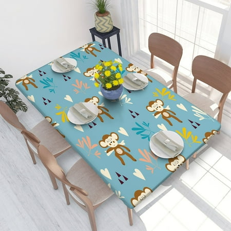 

Elastic Edge Fitted Tablecloth Childish Monkey In Scandinavian for Rectangle Table 4 FT 30 X 48 Inch
