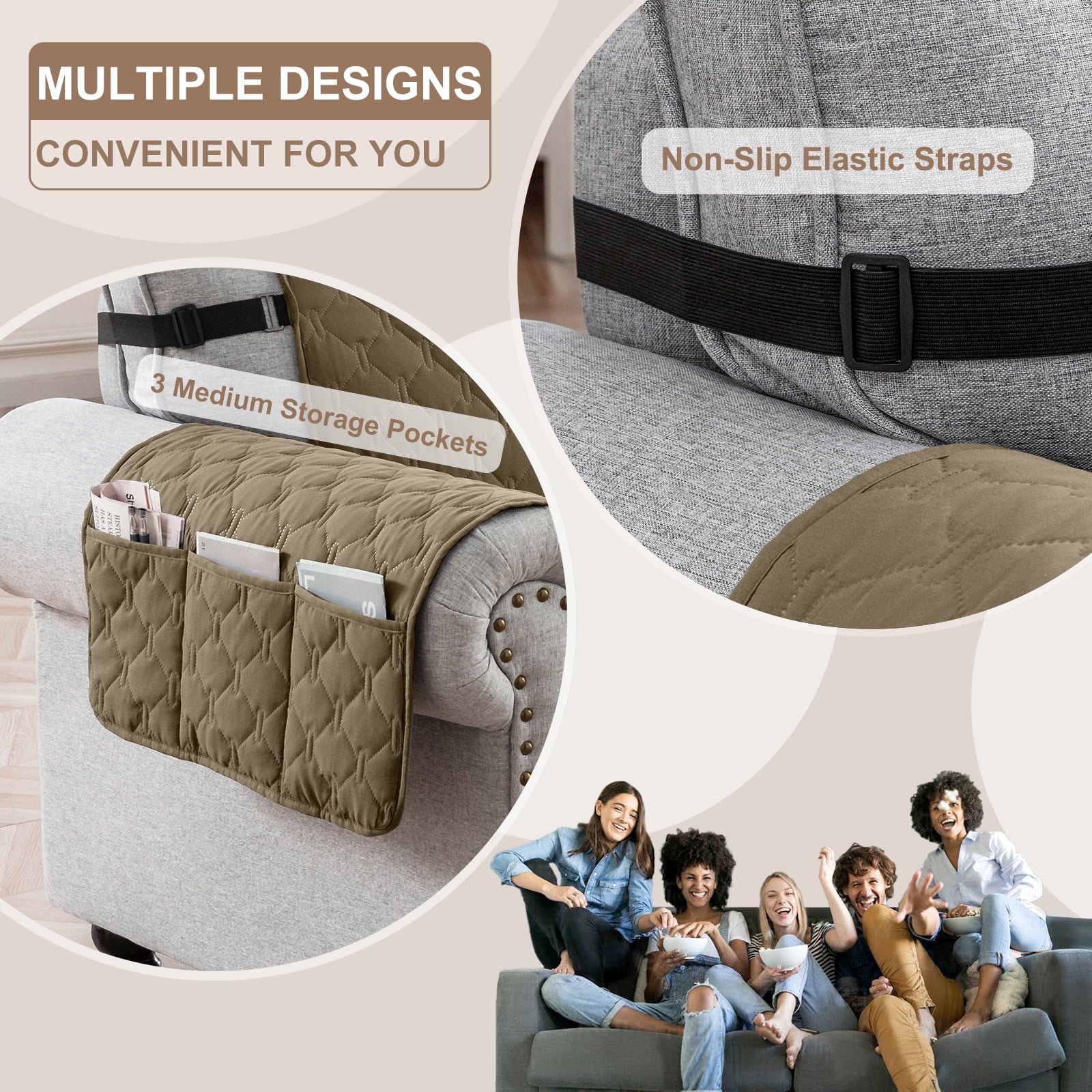 Sanmadrola Sofa Cover 100% Waterproof Couch Slipcovers Washable Non-Slip Furniture Protector with Pockets/Elastic Straps/Silicone Backing for Kids Pets Dogs, Taupe, Loveseat