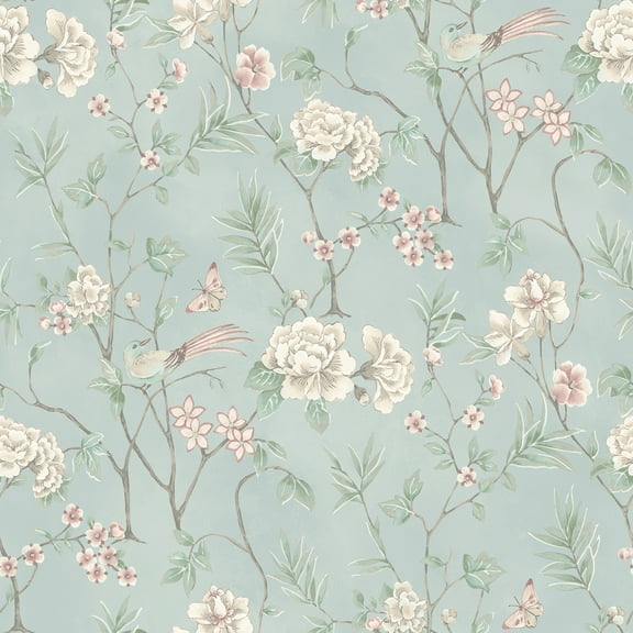 NuWallpaper Chinoiserie Garden Robins Egg Peel and Stick Wallpaper