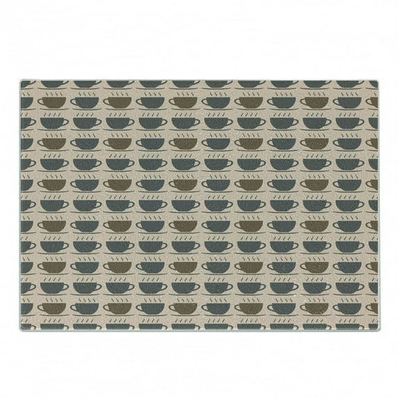 Espresso Grey Cutting Board, Repetitive Hot Drink Cup in Pastel Tones Coffee Tea, Decorative Tempered Glass Cutting and Serving Board, in 3 Sizes, by Ambesonne