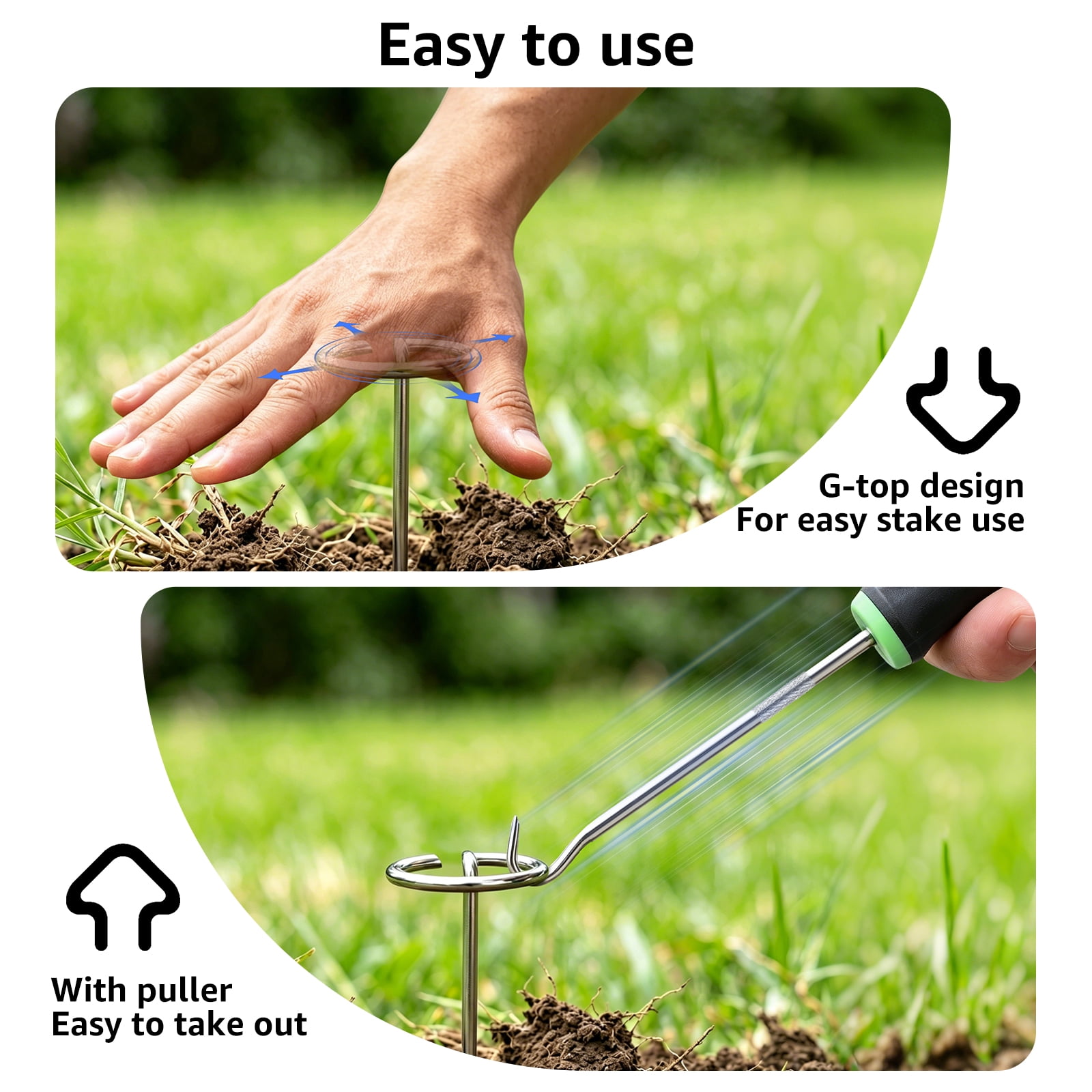 Austok 60PCS Circle Top Garden Stake Set 6"/8" G Shape Landscape Staple with 30 Washer and Puller Heavy Duty Ground Peg for Weed Barrier Tent and Landscaping
