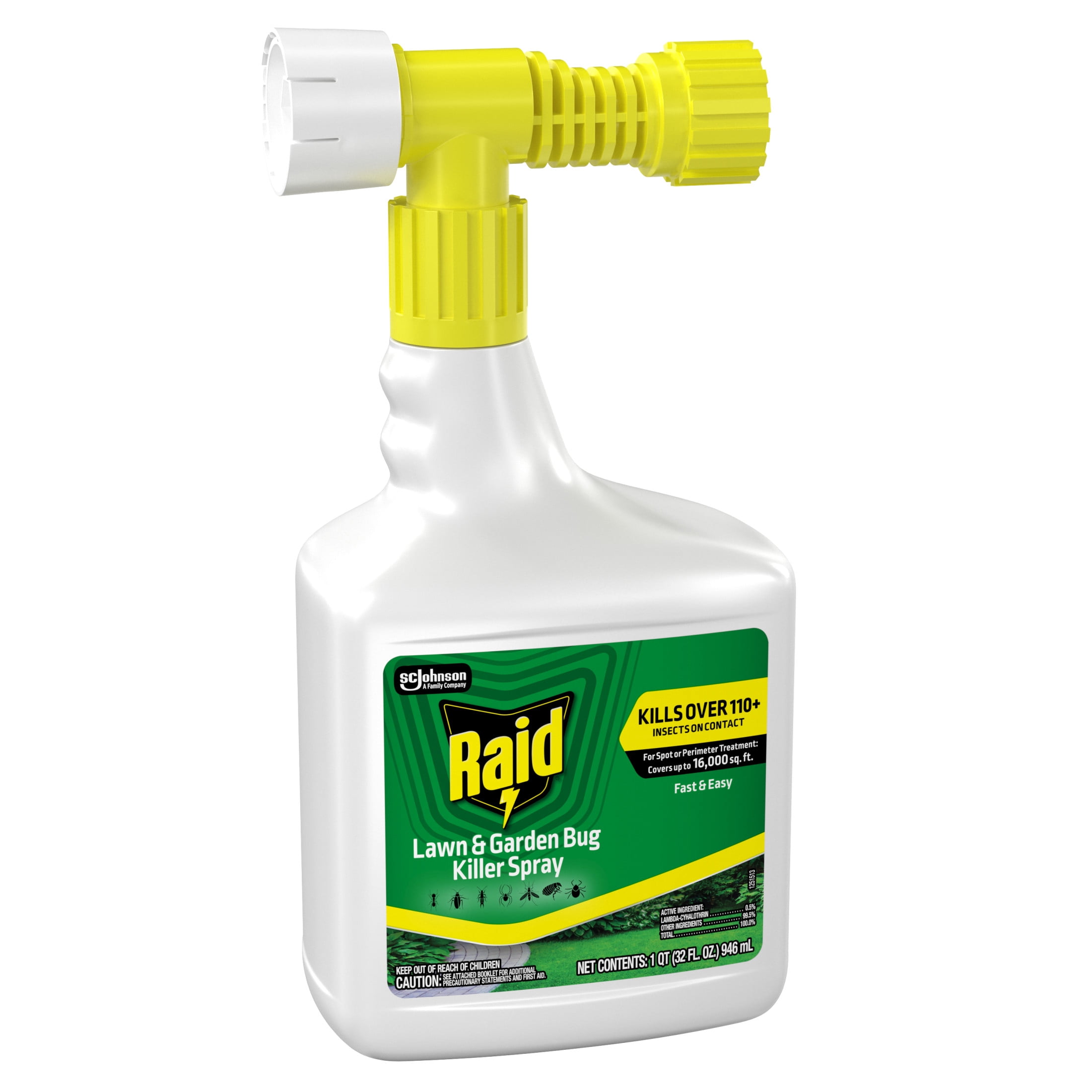 Raid Outdoor Lawn and Bug Killer Spray, Garden Hose Attachment for Outside Household Use on 110+ Insects, 8 Week Control, Fast and Easy, Spot and Perimeter Treatment, 32 fl oz