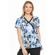 Dickies Prints Medical Scrubs Top for Women Mock Wrap DK714, S, Brush With Beauty