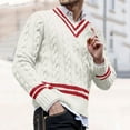 thumbnail image 2 of VNKIDY Men's Sweater Coat Autumn Winter Slim Fit Cable Knit Sweater Long Sleeve V Neck Striped Thermal Texture Jumper For Cold Weather Daily Wear Holiday Knitwear, 2 of 5