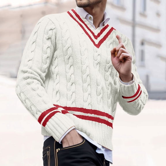 Mens Striped Color Block Knit Sweater Loose Fit Casual Pullover Sweater for Fall Winter Warm Soft Knitwear with Trendy Fashion Style