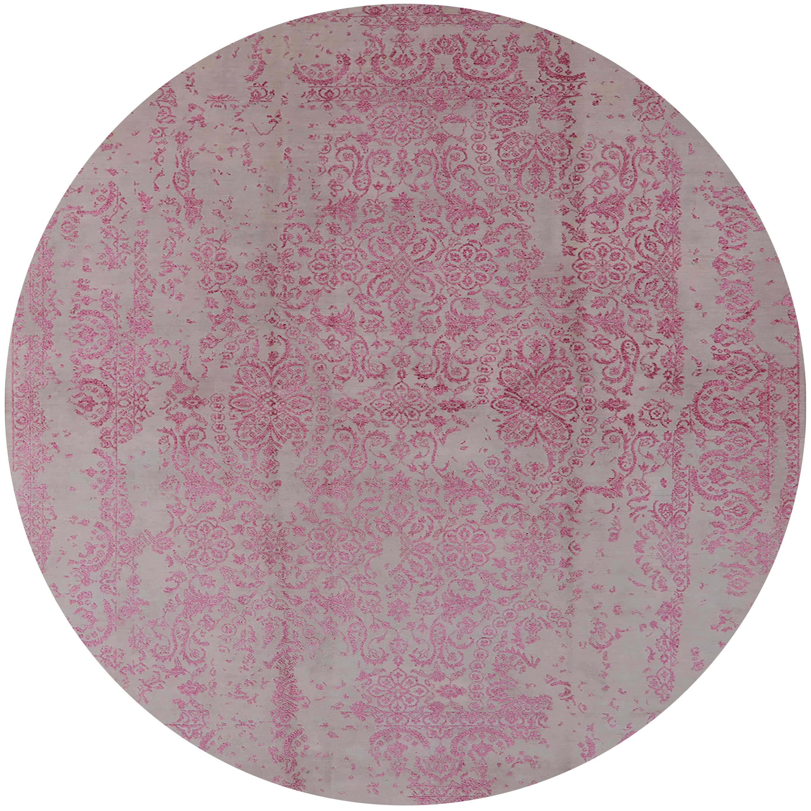 Ahgly Company Indoor Round Mid-Century Modern Purple Pink Pink Oriental ...