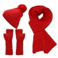 thumbnail image 1 of MIASHUI Unisex Autumn Winter Outdoor Cold Protection Warm Hat, Gloves, and Scarf Three-Piece Set, Solid Color Knit Scarf Set Red, 1 of 6