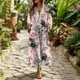 thumbnail image 5 of Ayolanni 3/4 Sleeve Fall Dresses for Women V Neck Plus Size A-Line Maxi Dresses Floral Weekend Elegant Beach Long Dress Pink L, 5 of 7