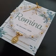 thumbnail image 3 of Pulsera Cristal Blanco Y Dije de Cruz Chapa de Oro Recuerdo Con Tarjeta Personalizada Para Bautizo, Primera Comunión, Confirmación, Boda, xv Años,etc.Paquete 10 Piezas, 3 of 5