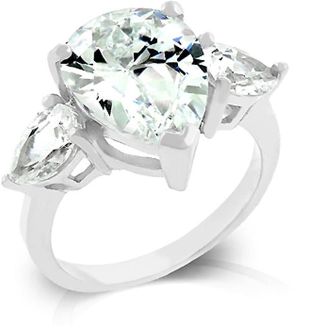 Triplet anniversary ring with Pair Shaped CZ. 5 Carat Center Stone. Silver Tone. - Size 8