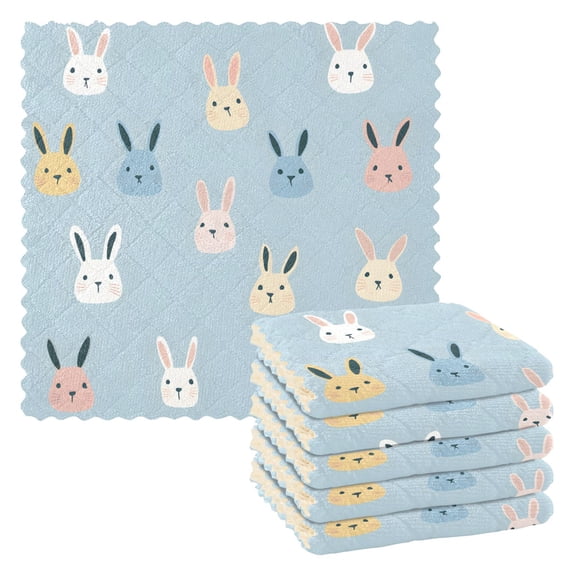 Yayeee 6 Pack Kitchen Dish Cloths Set for Washing Soft Drying Absorbent Microfiber Towels, Blue Rabbits