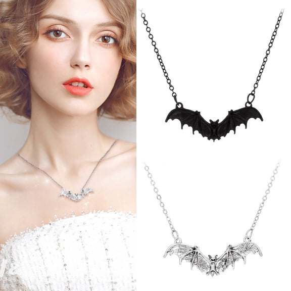 Set of 2 Gothic Bat Pendant Necklace,Stainless Vintage Horror Bat Wing Chain Necklace for Halloween Party,Punk Rock Jewelry Gift