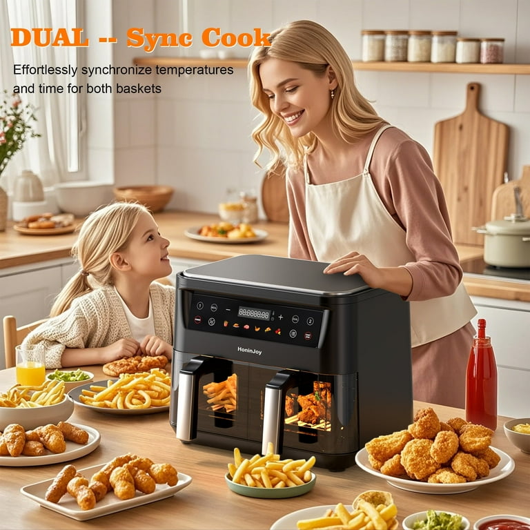 HoninJoy 10 QT Dual Basket Air Fryer, 10-in-1 with Visible Window