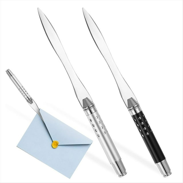 Abrecartas de Metal de 2 Unidades con Agarre Ergonómico, Cortador de Sobres, Herramienta Versátil para Abrir Cartas y Correo, Ideal para Uso en la Oficina y el Hogar.