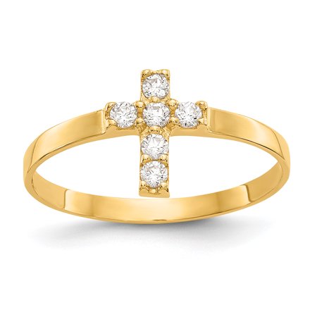 14K Yellow Gold Madi K CZ Cross Baby Ring, Size 3
