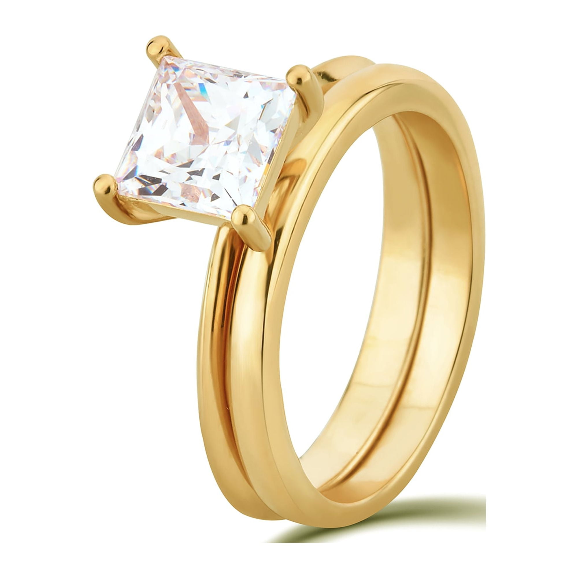 Arista 1.50 ct Square Swarovski Diamond Solitaire Women's Bridal Set in Yellow plated Sterling Silver