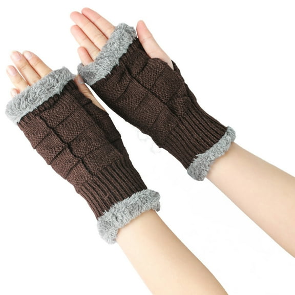2PCS Women's Knitted Wool Convertible Fingerless Gloves for Warmth and Dexterity in Cool Weather Size:A