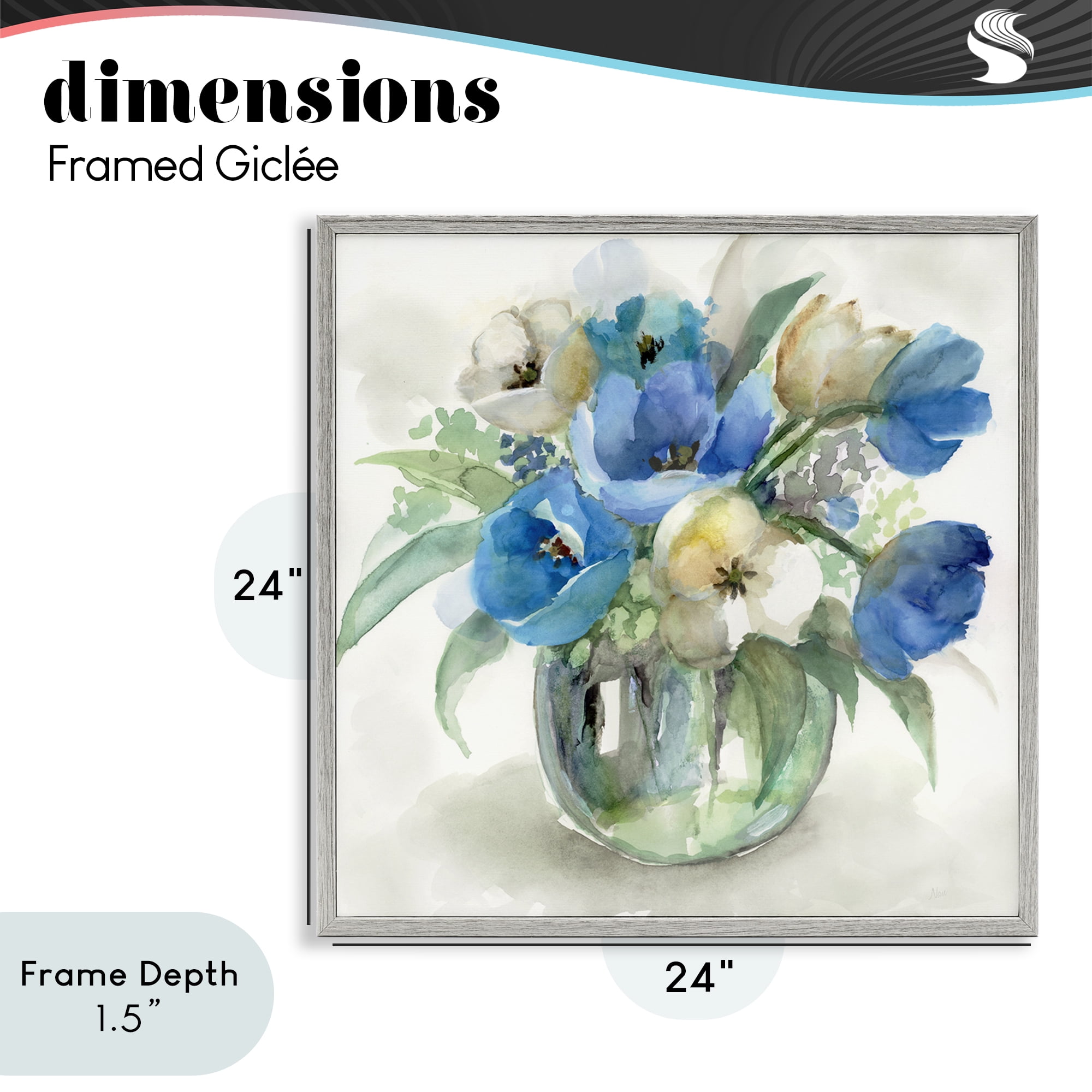 Stupell Industries Blue Tinted Flower Pot Gray Framed Giclee Art, design by Nan