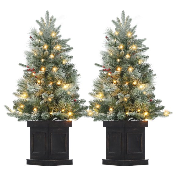 Árbol de Navidad Artificial 90 cm – Base Vintage – Luces LED Cálidas o Multicolor – 8 Modos – Bayas Rojas – Decoración para Hogar y Entradas