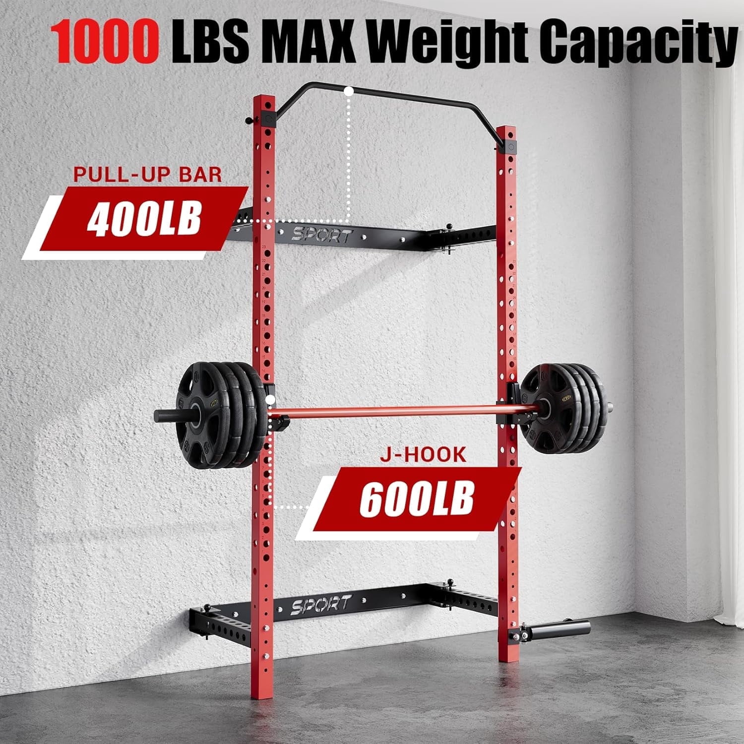 JoanKaren Folding Squat Rack with Barbell Bar,1000lbs Capacity Foldable Wall Mounted Power Racks,Olympic Barbell Included
