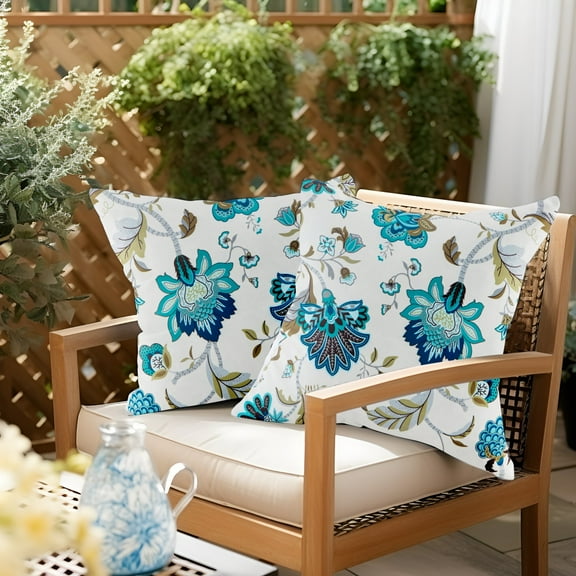 UNIKOME Outdoor 18” x 18” Waterproof Pillows Floral Polyester, Feathers & Down Filling (2 Count)
