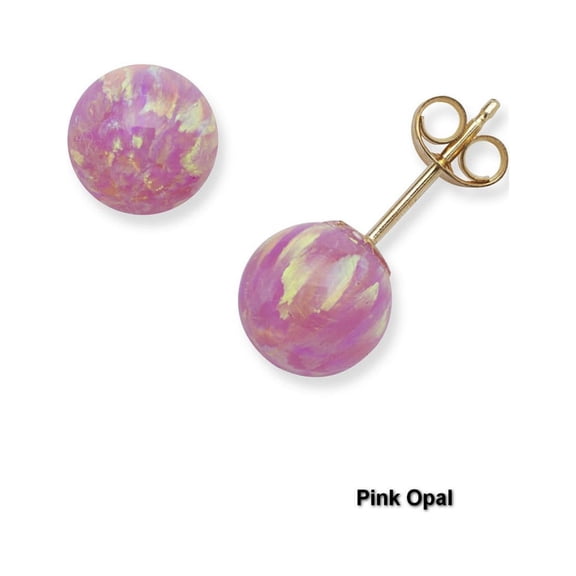 14k Yellow Gold Pink 7mm Round Simulated Opal Earrings