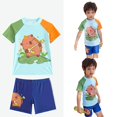 thumbnail image 2 of Boys Short Sleeves Swimsuits Two Pieces Swimwear Cartoon Animal Bathing Suit Children Swimming Costume Set for Beachwear Blue 2XL, 2 of 4