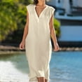 thumbnail image 1 of EGNMCR Robes de Fête pour Femmes Robe Débardeur Décontractée Sans Manches de Printemps/été pour Femmes, Unie, avec Poches, Col Rond, Plissée, en Coton et Lin, 1 of 6
