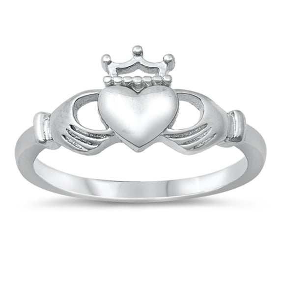 High Polish Sterling Silver Claddagh Crown Ring Size 10
