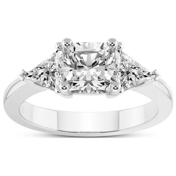 2 Carat IGI Certified Cushion Shape Lab Grown Diamond Engagement Ring | 14K White Gold |Caroline Three Stone Side Trillion Diamond Ring | FG-VS1-VS2 Quality Friendly Diamonds