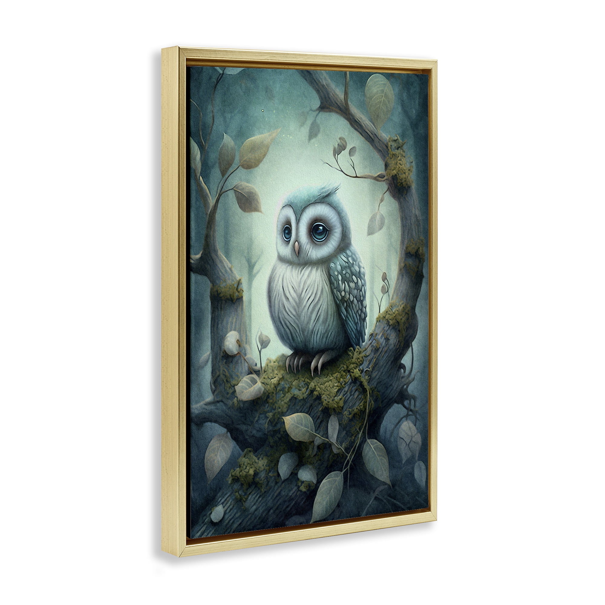 Stupell Industries Calm Mystic Owl Landscape Painting Gold Floater Framed Art Print Wall Art, 17 x 25