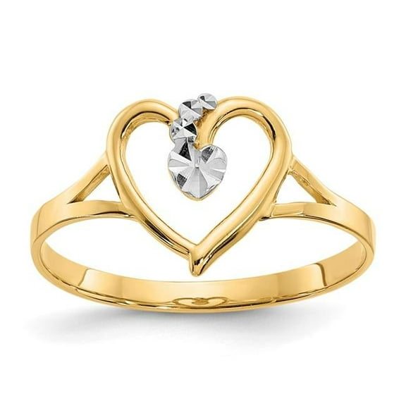 Finest Gold 14K Yellow & Rhodium White Polished Heart Ring - Size 7