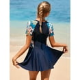thumbnail image 5 of IDOPIP Women Short Sleeve One Piece Rash Guard Modest Swimsuits Dress Zipper Bathing Suit Skirt with Short, 5 of 7