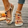 thumbnail image 3 of Dakaela Womens Wedge Sandals Comfortable Wide Width Platform Casual Espadrilles Open Toe Orthopedic Jeweled Beaded Slip on Walking Shoes Size 6-11 Beige, 3 of 6