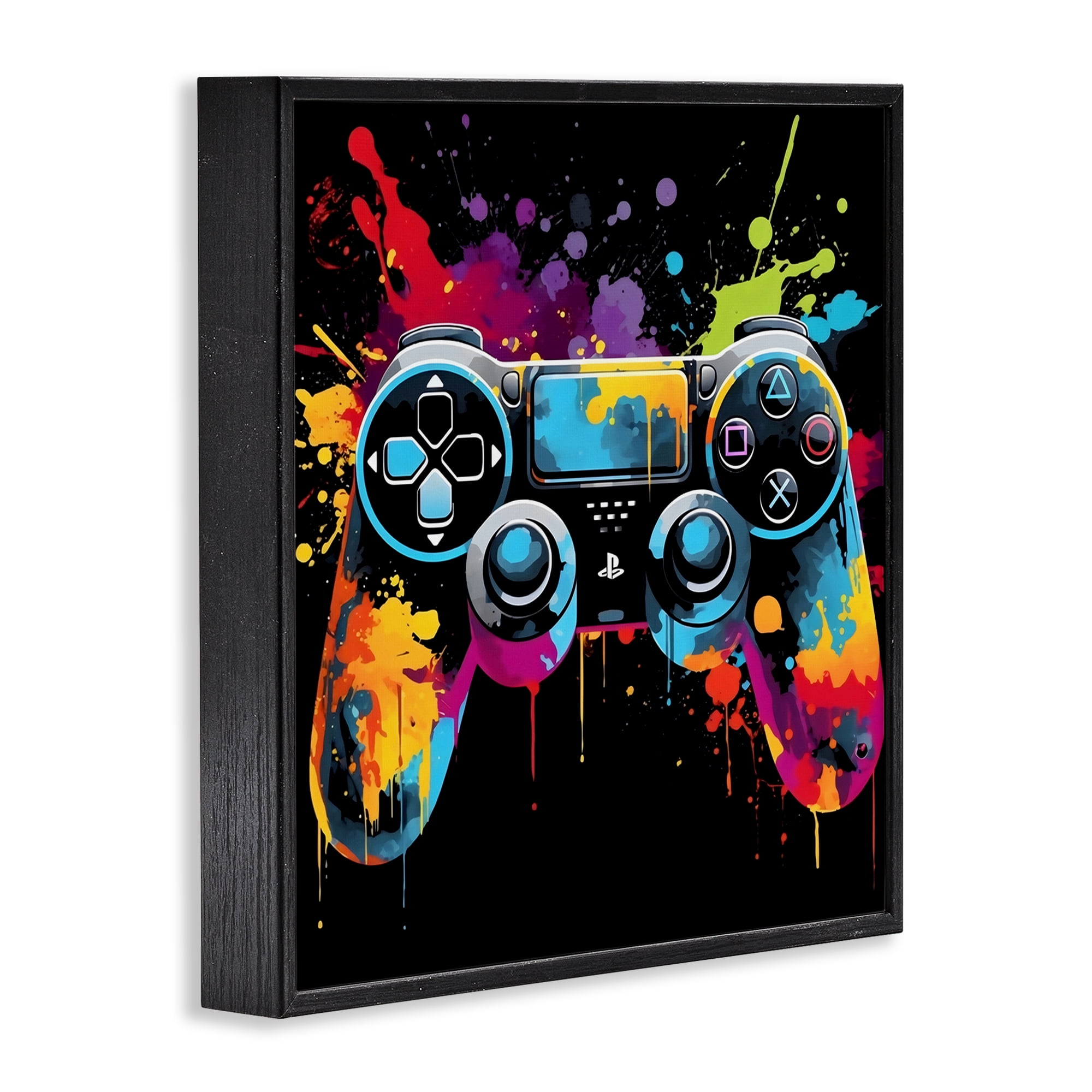Stupell Industries Paint Splash Game Controller Black Framed Giclee Art, design by Creative Studio