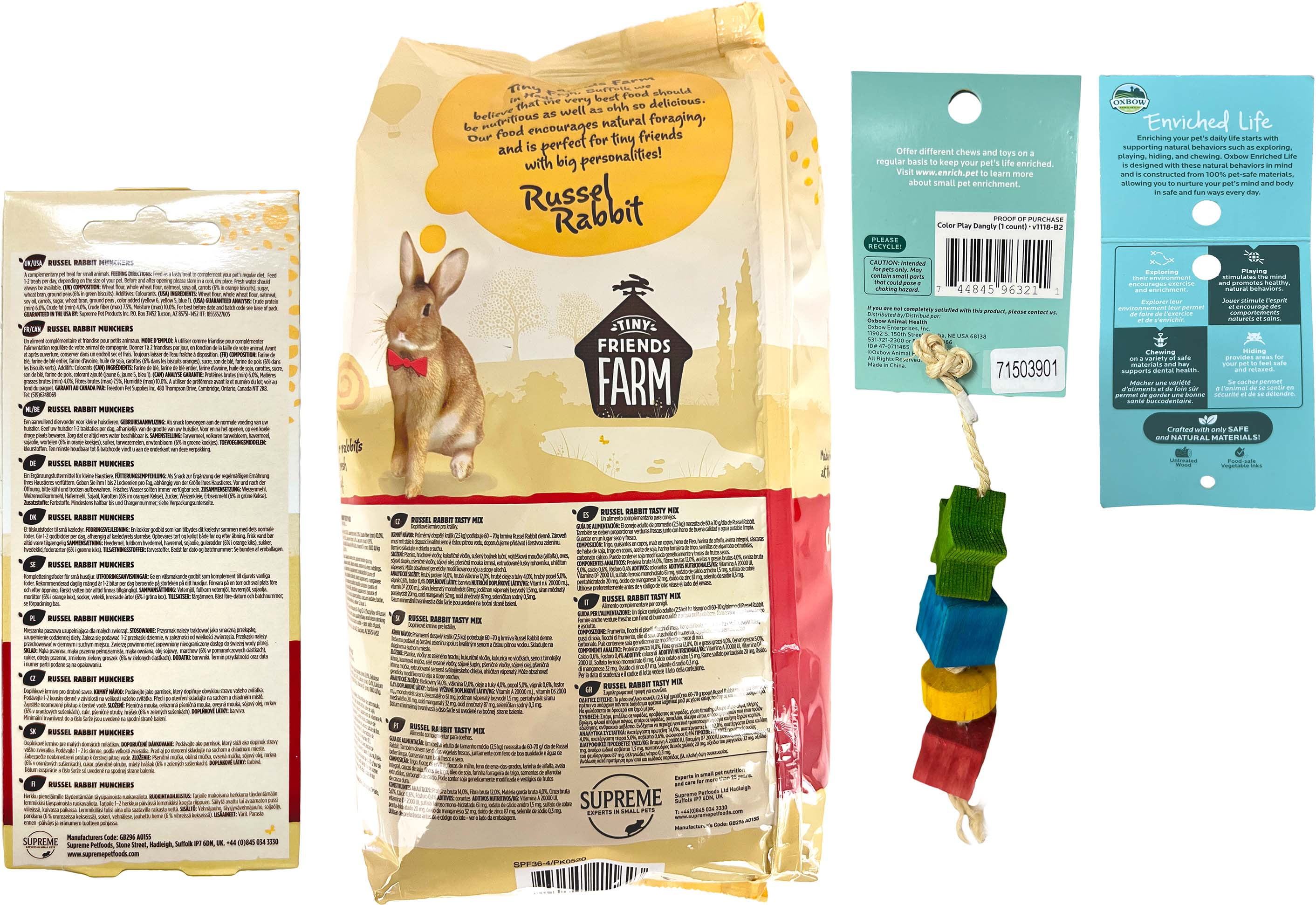 Tiny Friends Farm Russel Rabbit Tasty Mix Food & Munchers Treats Bundle | 2 lb Food & 4.2 oz Treats | MerlinsMart Zine + Chews