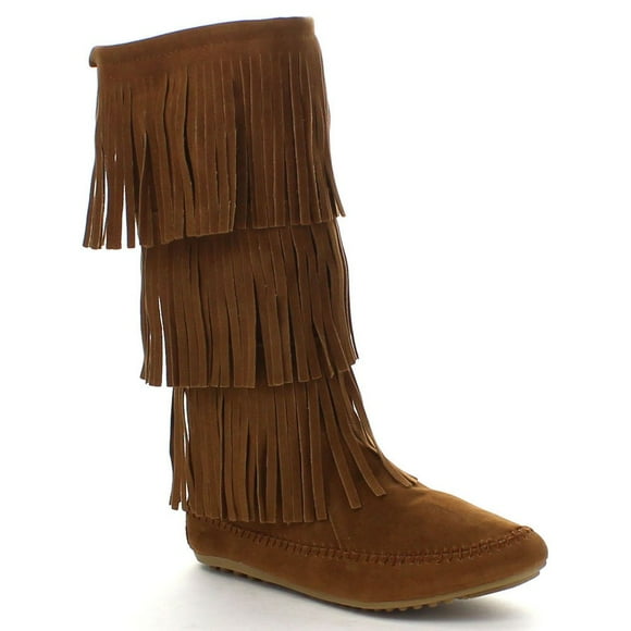 Nature Breeze Bottes en Mocassin à Franges Cherokee-03 pour Femmes, Faux Suède, Tan, 8.5